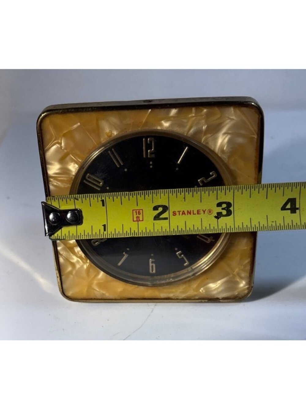 Westclox Scotland Alarm Clock With Marbled Yellow Case & Black Dial Wind Up 3.5" - Picture 9 of 10